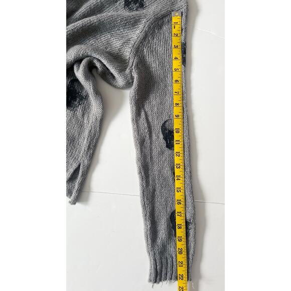 Wooden Ships Distressed Skull Sweater Women XS Gray Boxy Mohair Wool Goth Cozy - Picture 8 of 11